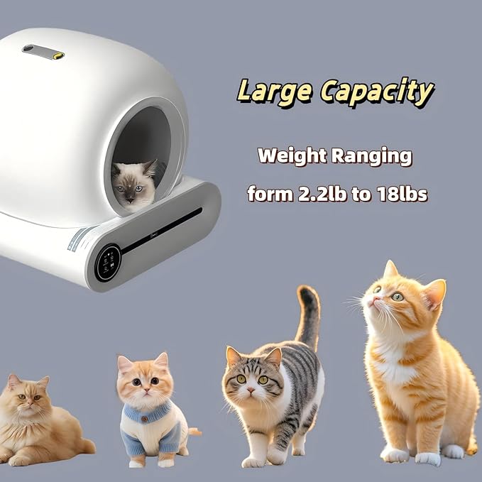 Automatic Cat Litter Box Large Capacity for Multiple Cats,Intelligent Self-Cleaning Cat Litter Box with APP Control, Self Cleaning Large Cat Toilet, Automatic Cleaning, One Click Sand Change