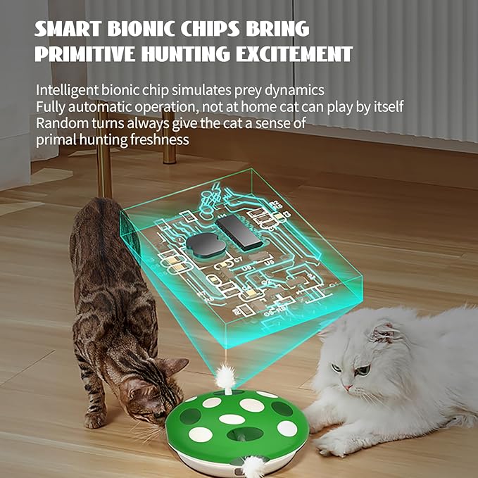 PAKEWAY Interactive Cat Toy, Automatic Cat Toys for Indoor Cats, Feather Toys, Eight Hole Structure and Two Ambush Feather,Infrared Sensor Activated