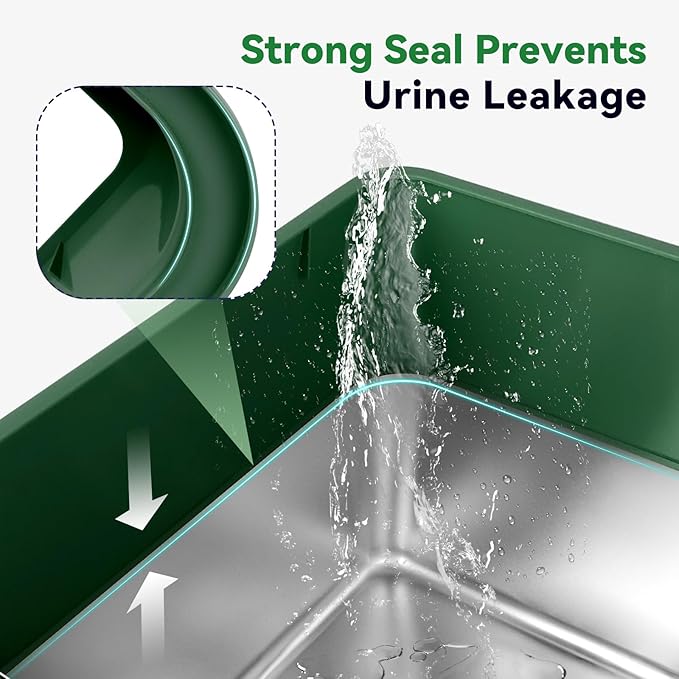 Stainless Steel Litter Box with Lid, Cat Litter Box Enclosure XL Odor-Proof with Litter Mat, Covered Litter Box Rust-Resistant Durable for Big Cat, Easy Clean 37L Capacity (Green)