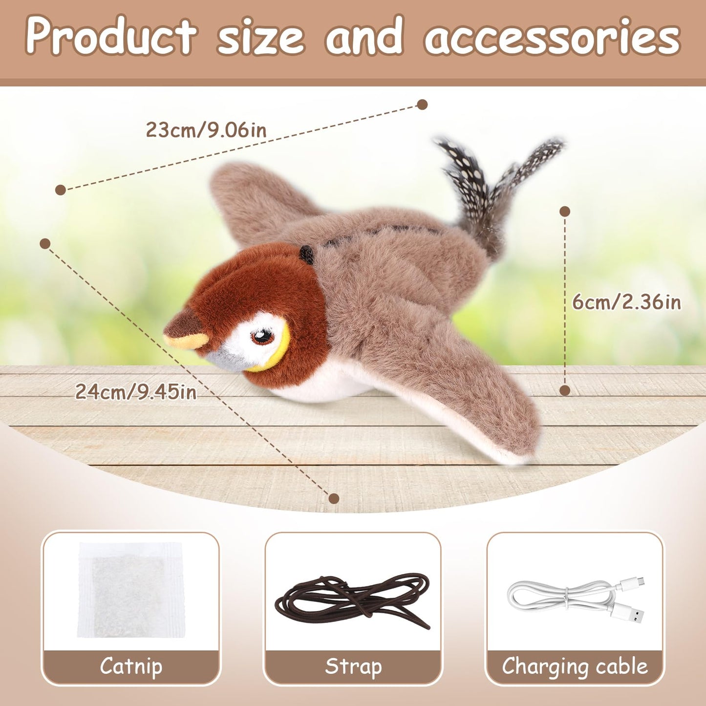VINGVO Flapping Chirping Sparrow Cat Toys, USB Interactive Simulated Birds Toy for Cats Dogs Indoor with Flapping Swings, Electric Kitten Catnip Exercise Toys for Bored Outdoor Adult Pets Sport Tools