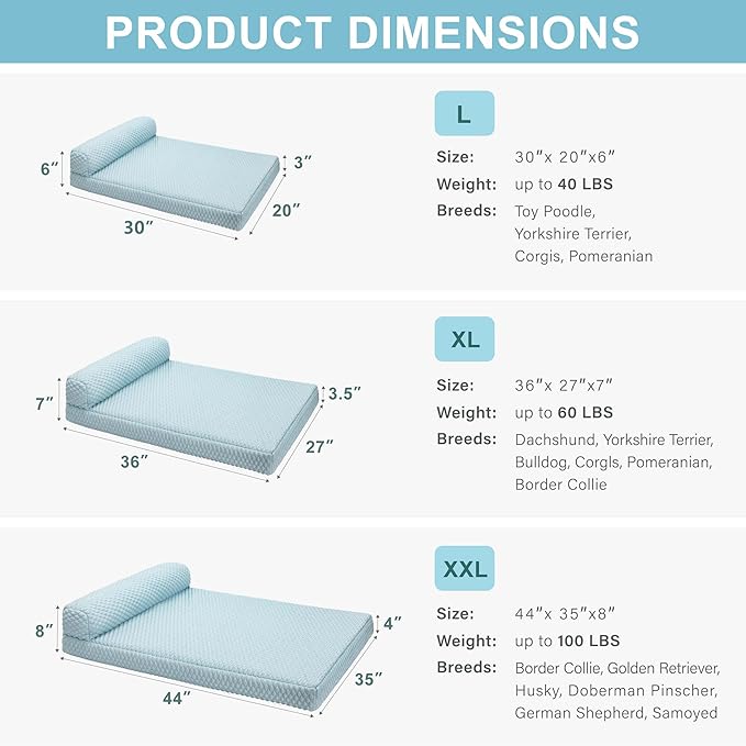 Tinaco Dog Cooling Bed for Large Dogs, Orthopedic Dog Bed with Removable Cover, Washable Dog Couch Bed for Small Medium Large Cats Dogs(WhiteBlue, X-Large)