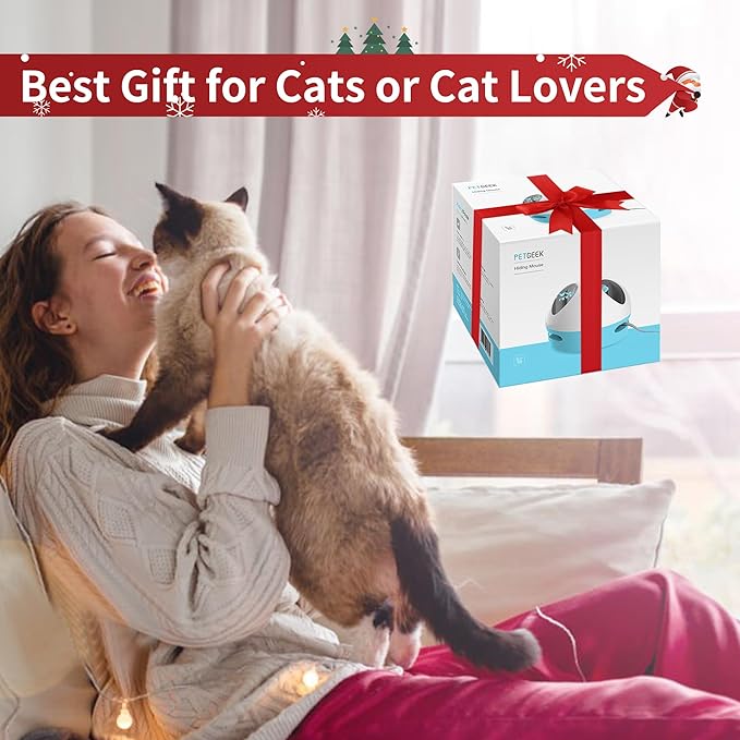 PETGEEK Hidey Mouse Electronic Interactive Cat Toy, Hide Mouse Cat Toy with Squeaky Mouse, Automatic Cat Toys with Catnip Filled Hidey Mouse, Cat Toys Interactive for Indoor Cats Play (Blue)