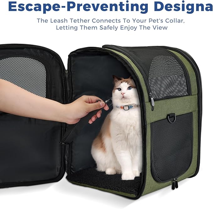 Apollo Walker Dog & Cat Carrier Backpack for 4-15lb Pets - Ventilated Safe Design with Padded Back Support, Breathable Mesh Pet Backpack for Hiking, Travel, Outdoor (Green)