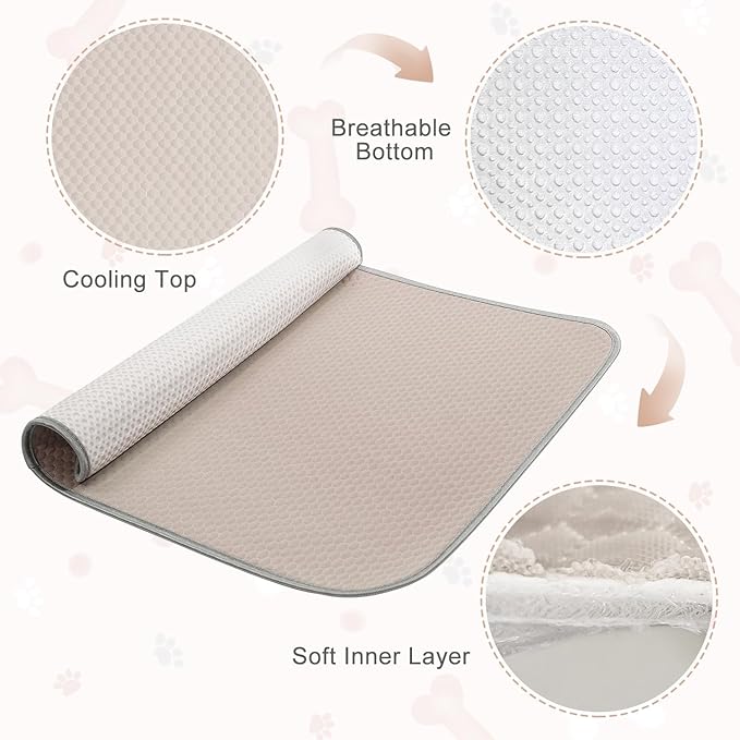Summer Dog Cooling Mat Washable Ice Silk Self Cool Pad for Small Dogs and Cats, 27x22in Pet Sleeping Pad for Crate, Bed, Indoor & Outdoor Floor, Car Seats