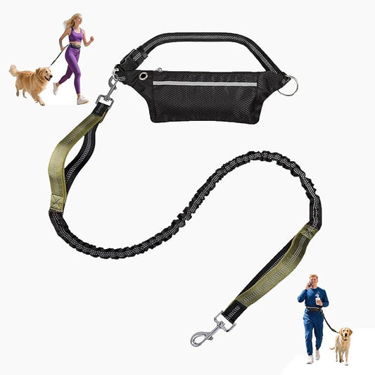 Hands Free Dog Leash with Lightweight Running Belt, Bungee Leash for Running Walking Hiking, Adjustable,Reflective,Durable Heavy Duty for Small Medium Large Dogs (8–120 lbs) (Military Green)