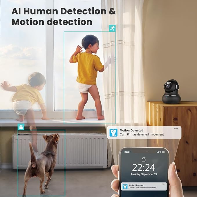 litokam 5ghz Indoor Security Camera, 5MP Cameras for Home Security with 5G/2.4G Dual-Band, Pet Cam with Phone App, AI Motion/Cry Detection, 360° Auto Tracking, Night Vision, Support NVR/Alexa