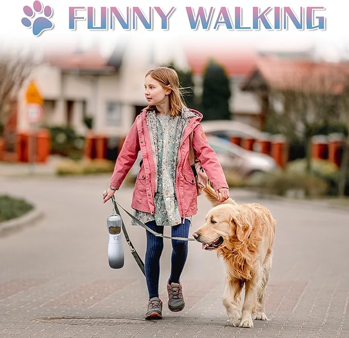 Portable Dog Water Bottles, 2-in-1 Food Grade Pet Water Bottle with Food Container, Large Capacity Dog Water Dispenser, Outdoor Dog Accessories for Camping, Dog Gifts (19Oz, Black&White)