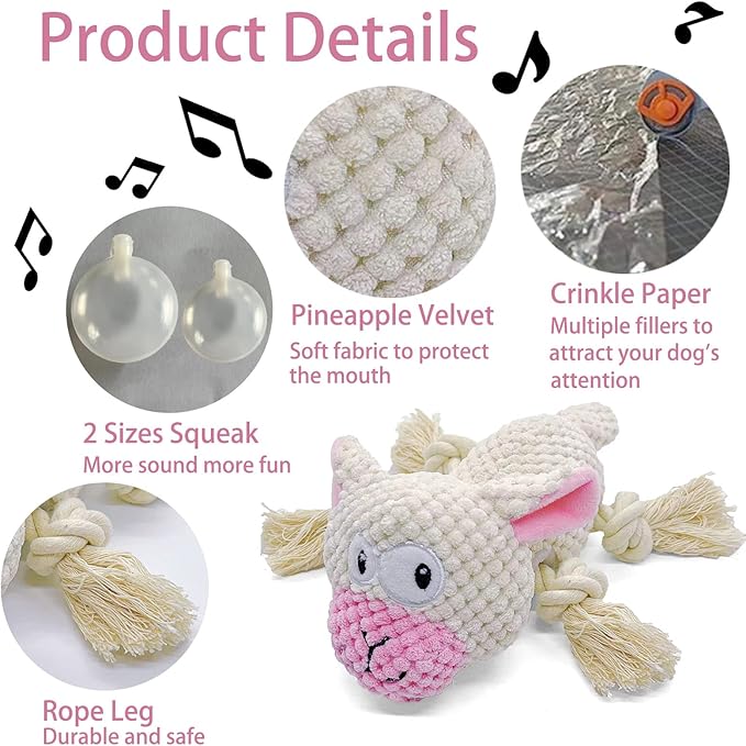 AIMETING Dog Toys, Durable Dog Chew Toys, Dog Squeak Toy with Fun Crinkle Paper, Plush Toys Suitable for Small, Medium, Large Dogs (Sheep)