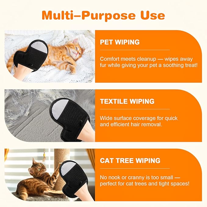2Pcs Electrostatic Pet Hair Removal Gloves, Reusable Pet Hair Remover Glove for Cats & Dogs, Brush Static Grooming Gloves for Couch, Furniture, Carpet, Car Seat, Curtain