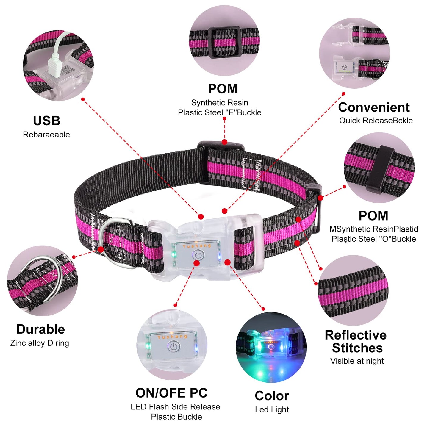 YUSHANG Buckle Glow Dog Collar Light,Adjustable Flashing LED Dog Collar Rechargeable Waterproof,Light Up Dog Collars Lights for Medium,Large Dogs- ML(Neck:14.17-24.8")