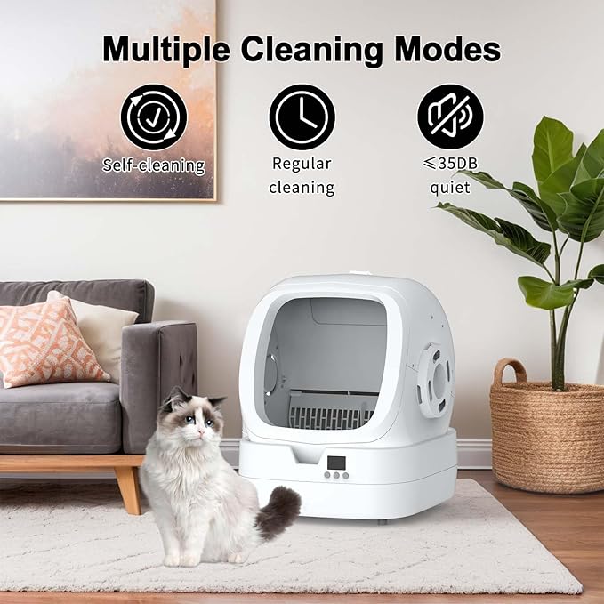 Automatic Cat Litter Box Self Cleaning - APP Control and Weight Monitoring - Ultra-Quiet, Medium Cats and Kittens Litter Box, Safe Anti-Pinch【Assembly Required】