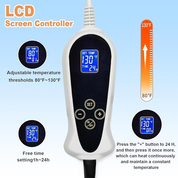 Large Pet Heating Pad (30x47in) Temperature Adjustable Dog Cat Heating Pad with Timer, Waterproof Heated Cat Bed Mat with Chew Resistant Cord