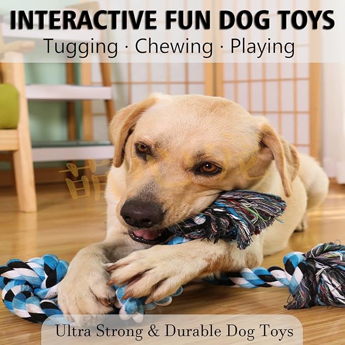 Dog Rope Toys for Large Dogs Aggressive Chewers, Dog Chew Toys for Large Breed Indestructible, Heavy Duty Tough 3 Feet 5 Knots Dog Toy, Sturdy Rope toy for Dogs Tug of War Dog Toy Teeth Cleaning