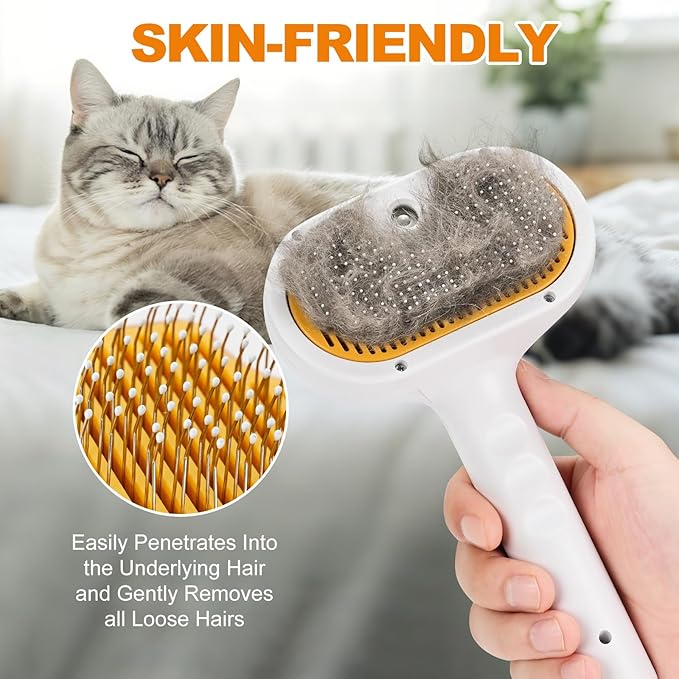 Pet Steam Brush for Cats and Dogs, 4-in-1 Spray Hair Removal Comb, Cat Brush for Shedding and Grooming with 1 Shampoo for Long & Short Haired Pets