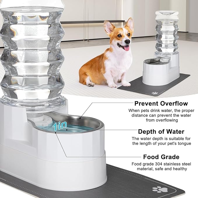 RIZZARI Large Water Dispenser for Dogs: 9L Automatic Stainless Steel Gravity Raised Pet Feeder for Pet Dogs Indoor/Outdoor