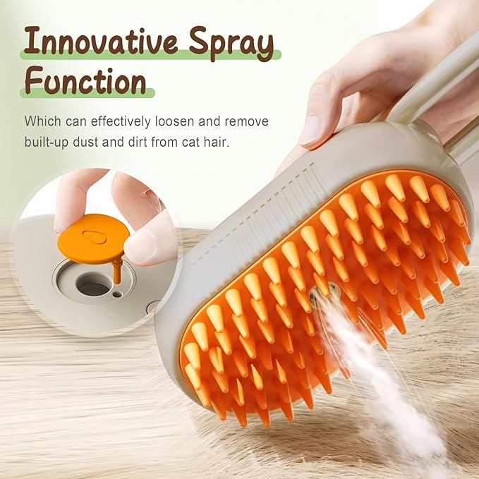 New Cat Steam Brush, 3 in 1 Pet Steam Groomer Brush, Rechargeable Pet Steam Groomer Comb for Massaging and Cleaning Shedding Pets Hair, Multifunctional Hair Removal Comb for Cats Dogs (Khaki+White)