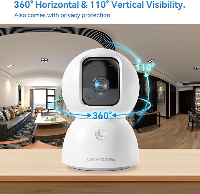 3K Smart Security Camera Indoor with 64GB SD Card,No Monthly Fee,Elderly/Baby Monitor Pet Camera, 360° View, Color Night Vision, AI Motion Tracking, 2-Way Talk,WiFi 6,Cloud Storage Option