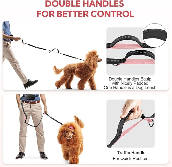 Hands Free Dog Leash, Waist Leash for Dog Walking 2 Dogs, Double Dog Leash for Two Dogs with Padded Handles, Dog Leashes for Medium and Large Dogs, Dog Walking Accessories,Tangle Free,No Pull