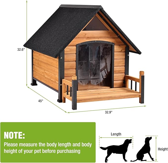 GUTINNEEN Dog House Outdoor with Anti-Bite Metal Frame, Dog Kennel with Porch and Weatherproof Roof for Small, Medium, Large Breeds, Puppy Home Indoor (Brown, 45’’ Medium)