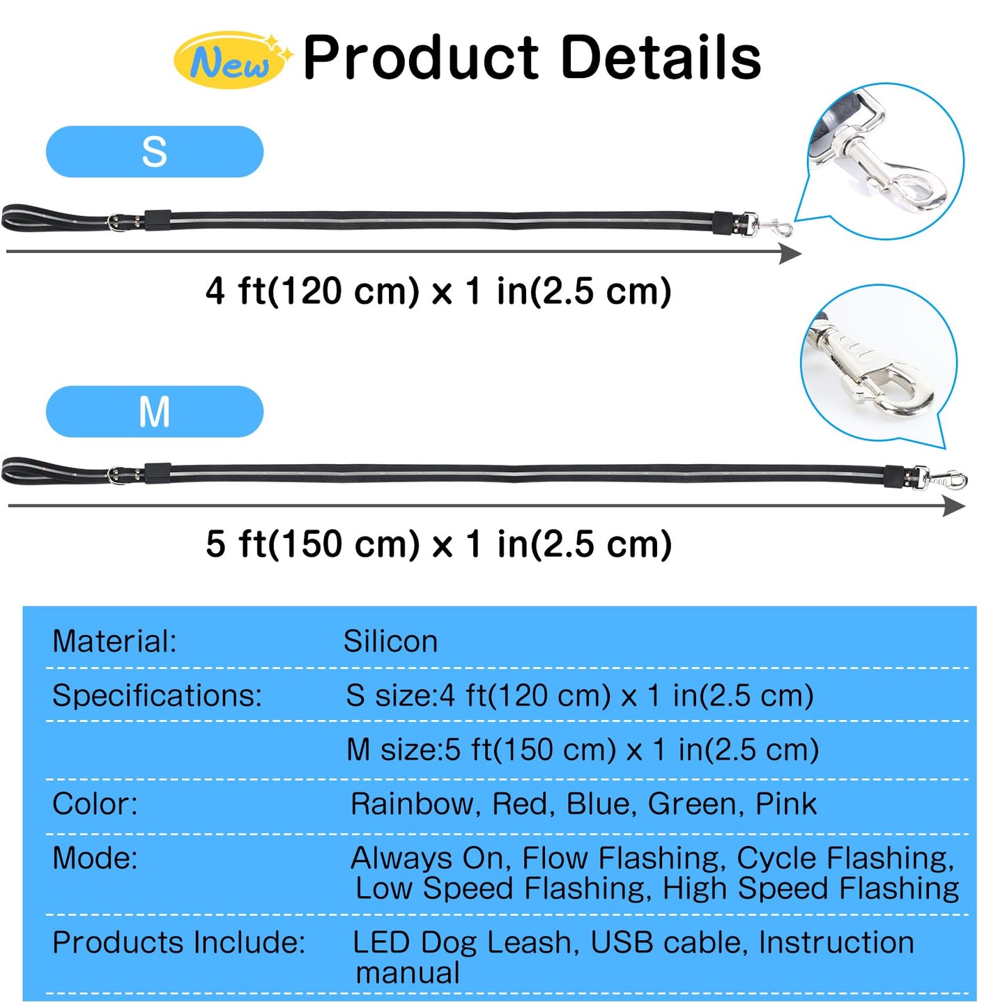 2025 Upgrade 4 Ft Led Dog Leash, 12 Lighting Modes Light Up Dog Leash Rechargeable - 4 Ft Lighted Dog Leashs for Night Walking Safety Glow in The Dark, Silicone Dog Leashs for Small Medium Large Dogs