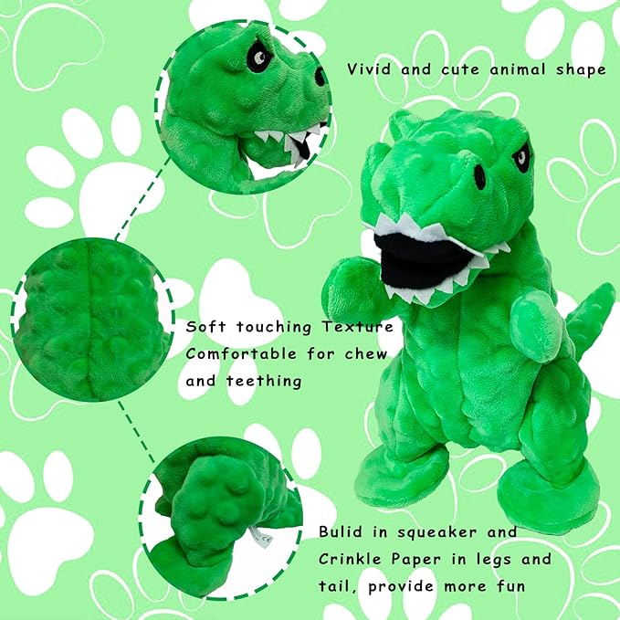 LWBMG Squeaky Dog Toys Stuffed Dog Toys Cute Dinosaur Plush Dog Toy with Crinkle Paper Durable Dog Chew Toys for Small Medium and Large Dogs