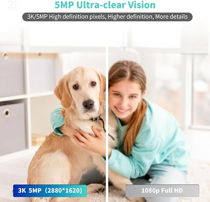 Alaga Indoor Security Camera,3K 5G and 2.4G WiFi, 360° Pan/Tilt, Human/Pet/Motion AI, Night Vision, Speaker, Indoor Camera with Phone App, Compatible with Alexa & Google Assistant,2-Pack White