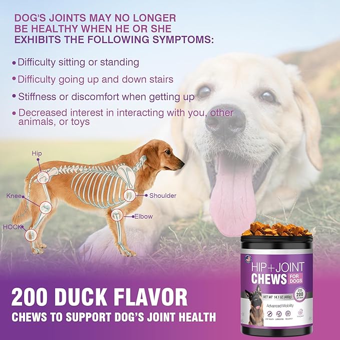 Glucosamine for Dogs 200pcs Joint Support Supplement Dog Hip and Joint Chondroitin Chews Treats with MSM Hemp Dog Joint Pain Relief Mobility Supplements Chicken Flavor Fit All Large Small Medium Breed