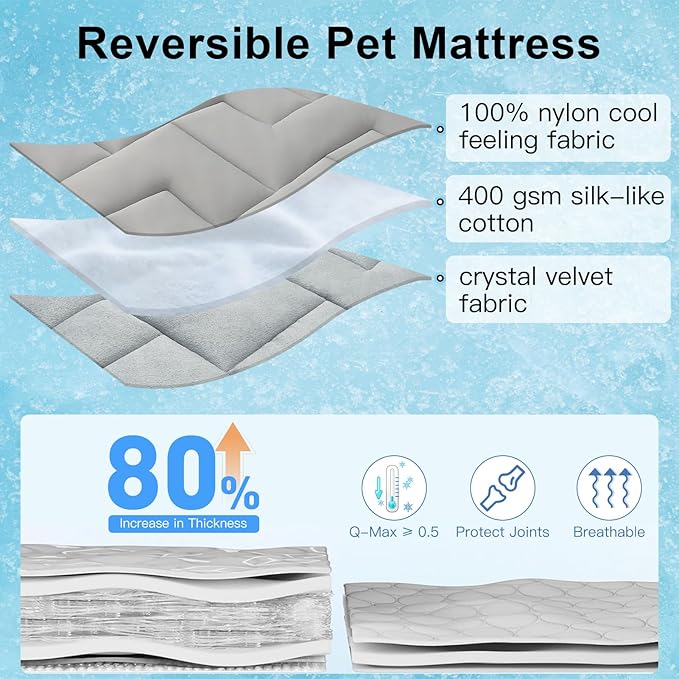 BEAUTYZOO Dog Cooling Mat for Large Dogs, 48"x28" Cooling Dog Bed Washable, Foldable Cat Ice Cool Pad for Summer, Reversible Pet Freeze Cushion Blanket for Kennel Cage Sofa Bed Floor Car Seat, Grey L