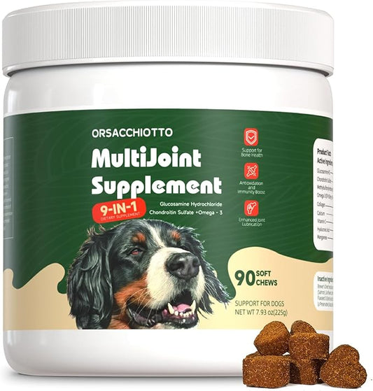 Premium Glucosamine for Dogs — Hip and Joint Care Chews (90 Chews) with MSM, Natural Chondroitin, Collagen, and Omega-3 — Relieve Hip and Joint Pain, Help Improve Mobility Orsacchiotto