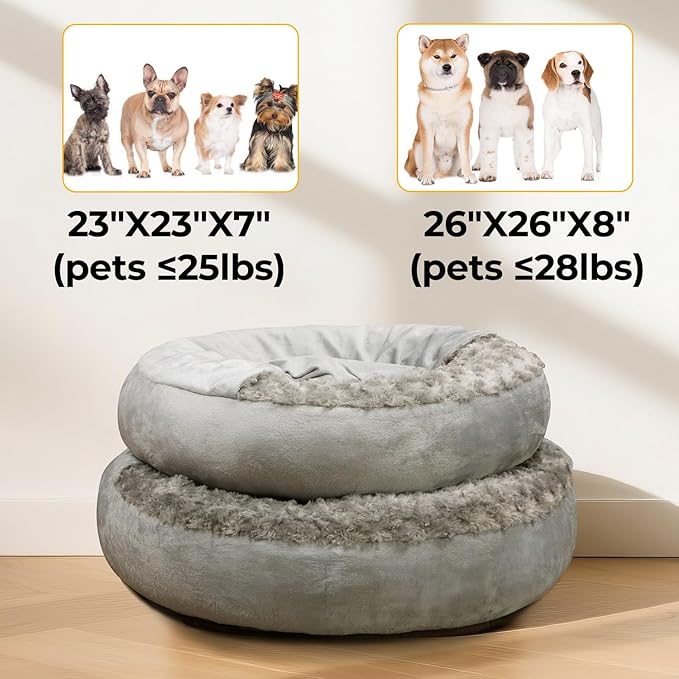 Small Dog Bed with Blanket Removable Cover Cave Washable Cat Pet Bed for Crate Toy Puppy Donut Round Plush Cozy Anti-Slip Bottom Gray 23X23X7 inch