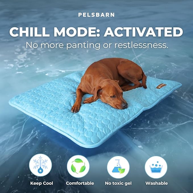 Pelsbarn Dog Cooling Mat- Ice Silk Summer Comfort, Self Cooling, Non-Slip Dog Pad, Durable & Washable, Mat for Extra Large Dogs 85x115 cm, Support Shelter Dogs with Every Purchase (Blue)