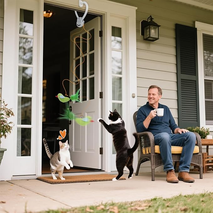 Interactive Cat Toys for Indoor Cats Automatic Electric Flying Bird Feather Wand Toy - Best Kitten & Adult Cat Enrichment Stimulation Toy Hanging Electric Kitty Toys for Bored Cats(Bright White)