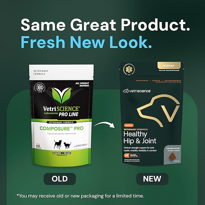 VetriScience Veterinary Strength Healthy Hip & Joint Chews - Joint Health Supplement for Dogs Over 60 Pounds - Supports Mobility & Flexibility in Large Dogs - 60 Count