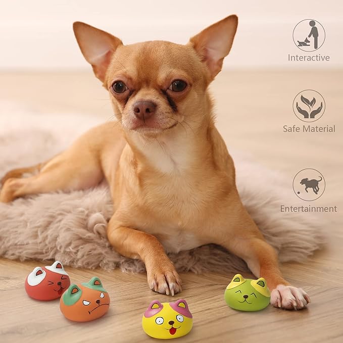 Squeaky Dog Toys Funny Animal Dog Balls for Puppy Mini Small Pet Dogs 6 Pcs/Set (Cat)