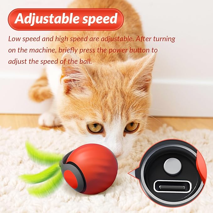 Speedy Tail 2.0 Interactive Cat Toy, 2025 Smart Rolling Ball for Pets, Automatic Motion Plaything for Cats and Dogs, Self-Moving Orange & Blue Pet Play Ball