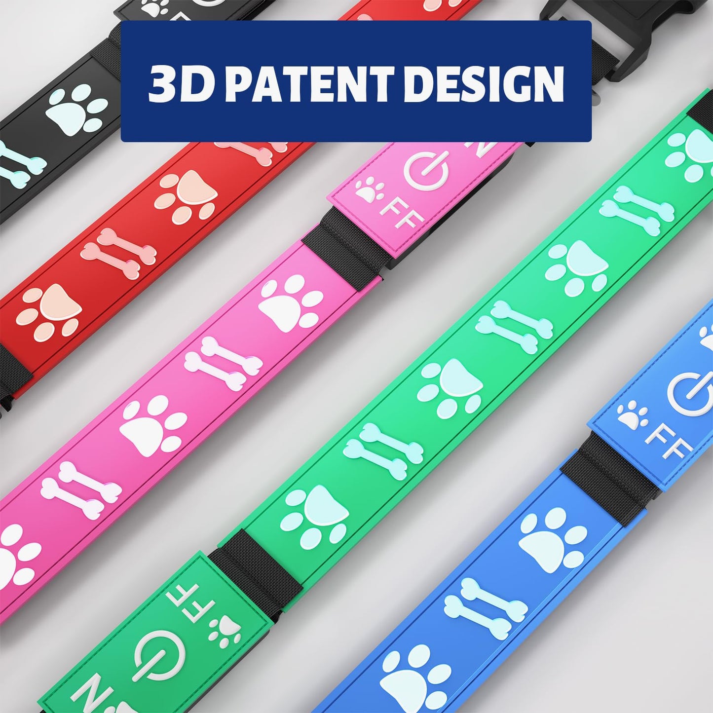 Light Up Collar for Medium Dogs, 15 Glowing Modes/ 3D Design/Adjustable/Rechargeable/Waterproof Flashseen LED Dog Collars, Dog Collar, Blue