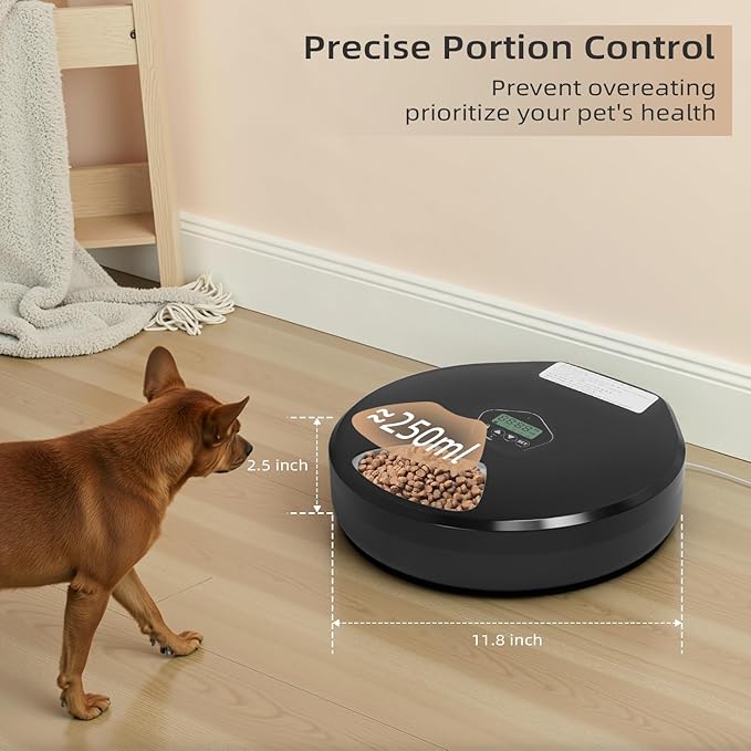 Automatic Pet Feeder for Wet & Dry Food, 5-Meal Timer Dispenser with 2 Ice Packs, Programmable Smart Feeder for Cats/Dogs – Keep Food Fresh Longer (Pet Feeder with 2 Ice Cube Tray)