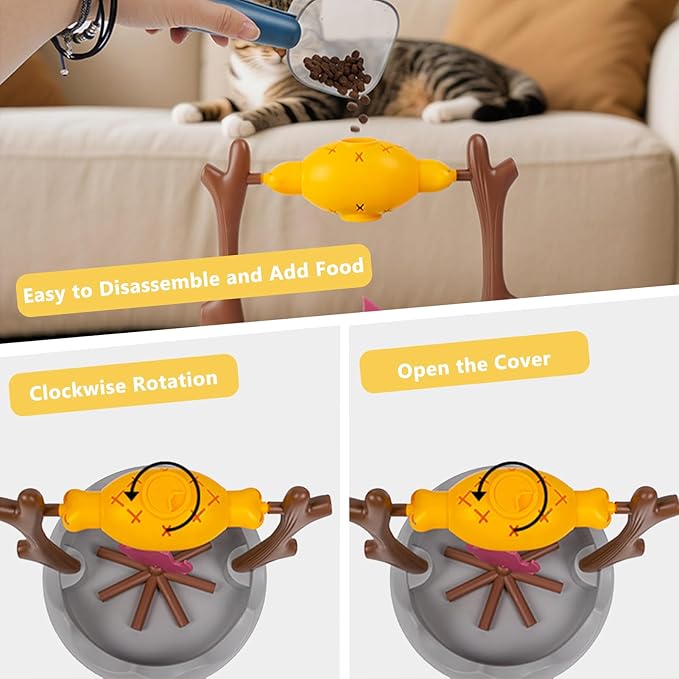 DFQ Cat Treat-Dispensing Slow Puzzle Feeder Bowls,Unique Rotatable Roast and Flame,Cognitive Training Game,Enrichment Interactive Stimulation Toys for Indoor Kitty