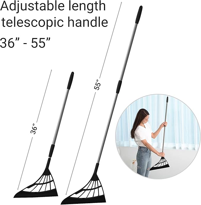 Original Broombi - All-Surface Silicone Broom, Squeegee, Pet Hair Remover - Smart Broom for Indoor Cleaning - Cleans Glass, Fine Dust, Hair, Liquids - for Smooth Floors, Rugs, Windows (Black)
