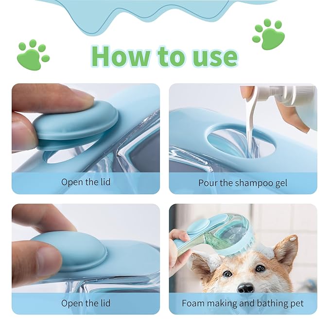 (6PCS) Pet Bath Set – Dog Bath Brush, Cat Chin Cleaning Brush, Dog Toothbrush, Adjustable Glove Massage Brush for Dogs & Cats (Long & Short Hair) (Blue)