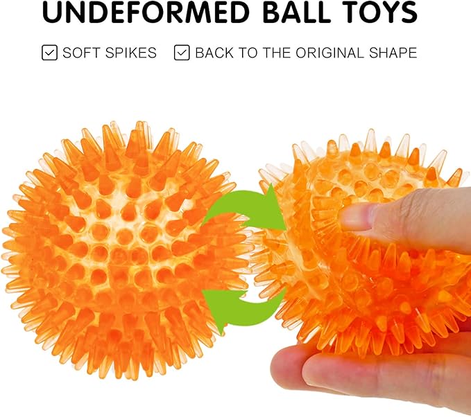 SHARLOVY Squeaky Balls for Pet Small Puppy, TPR Fetch Spike Balls for Dogs, Rubber 6 Pack Bright Colors Chew Teething Dog Toys