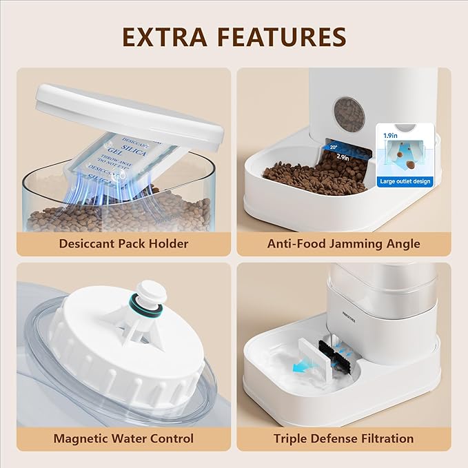 PAWGETHERยฎ 2 Pack Gravity Cat Feeder and Water Dispenser 1 Gallon/3.5L Automatic Cat and Dog Feeder and Waterer with Pet Food Bowl for Puppy Kitten