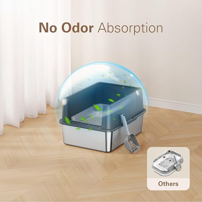 Zarler Stainless Steel Litter Box for Kittens, Small Cat Litter Box 17" L x 13" W x 11.8" H, Metal Kitty Litter Boxes with High Sides, Black (Non-Sticky, Easy to Clean, Anti-Urine Leakage)