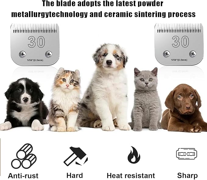 2PCS 30 Blades Dog Grooming Blades Compatible with Andis Dog Clippers,Dog Clipper Blades Compatible with Oster A5,Wahl km10 Dog Clippers for Animal Dog Cat Horse,Stainless-Steel Blade Sharp