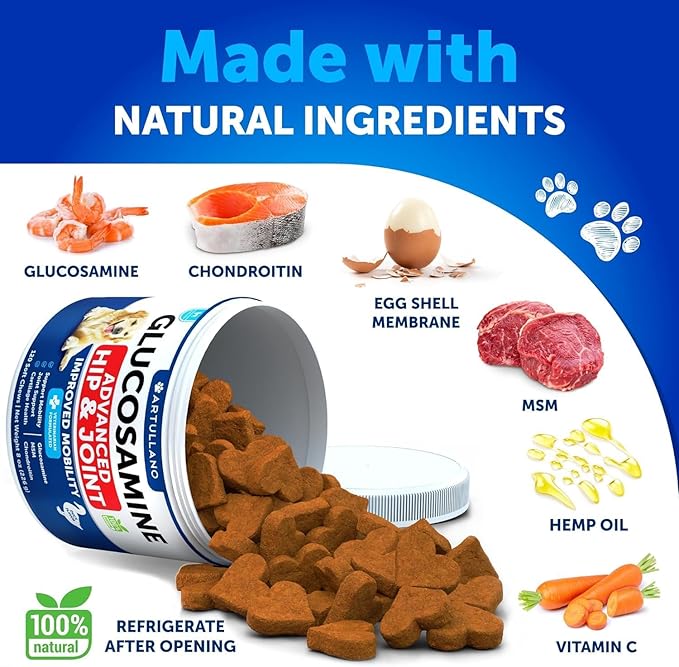 Glucosamine for Dogs - Hip and Joint Supplement for Dogs with Arthritis - Chews with Chondroitin, Hemp Oil, MSM - Canine Joint Pain Relief Health - Mobility Support for Large Breeds - 120 Soft Treats