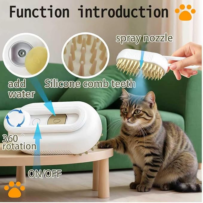 Cat steam brush USB-Powered Pet Steam Brush for Dogs & Cats | Instant Fog Deshedding Tool, Reduces Shedding & Flyaway Hair | Gentle Grooming Brush for Dog & Cat Hair Loss Control (Beige)