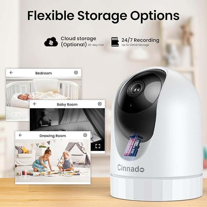 Security Camera Indoor-2K 360° WiFi Cameras for Home Security,Pet/Dog/Baby Camera with Phone app, 2-Way Audio, Night Vision, 24/7 SD Card Storage, Works with Alexa & Google Home (2.4Ghz)-D1