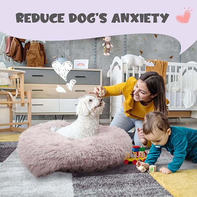 Himax Dog Beds for Small Dogs, Donut Dogs Beds with Blanket Attached, Calming Dog Bed Washable (20"/26"/35") Grey