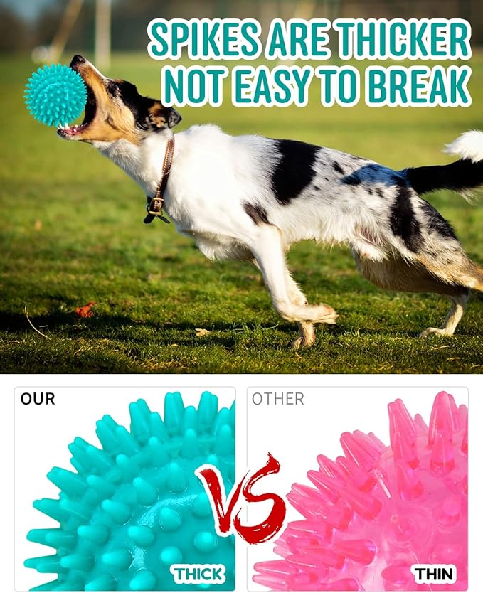 2 Pack 4.5” Heavy Duty Squeaky Dog Ball for Medium Large Dogs, Spikey Dog Ball Toys for Clean Teeth and Training, Large Dog Toys for Aggressive Chewers…