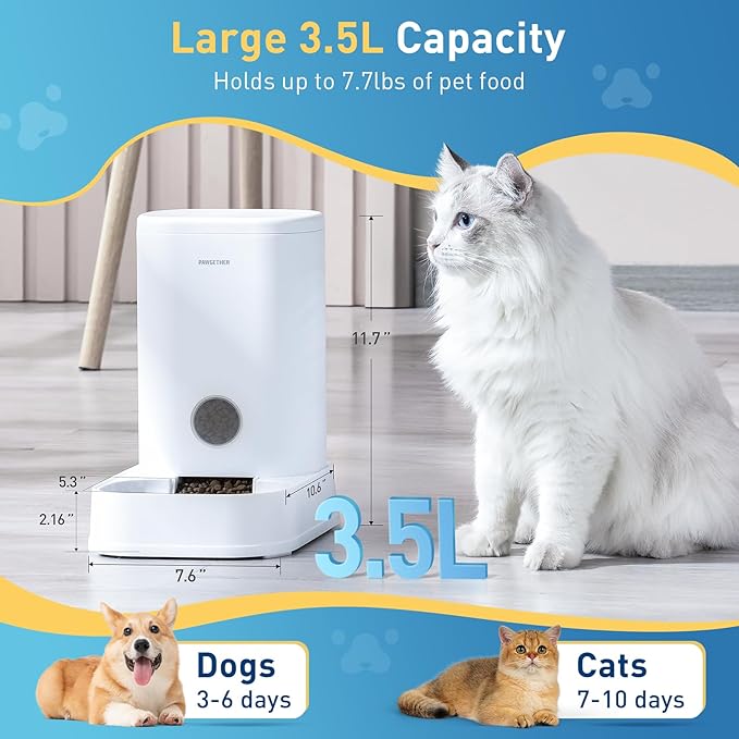 PAWGETHERยฎ Gravity Cat Feeder, Self-Dispensing Dog Food Dispenser, Pet Food Station 1 Gallon/3.5L Capacity Automatic Pet Feeder Cat & Dog Food Bowl, Easy to Fill